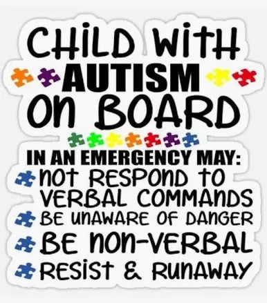 Child with Autism on Board – Emergency Alert Sticker